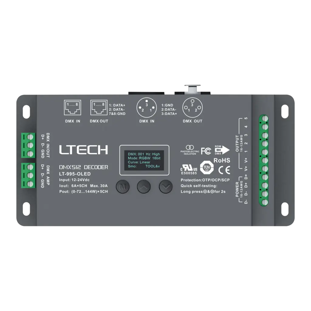 LTECH DMX/RDM LED driver CV 5x6A OLED - LT-995-OLED