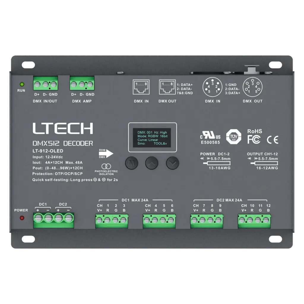 LTECH DMX/RDM LED driver CV 12x4A OLED - LT-912-OLED