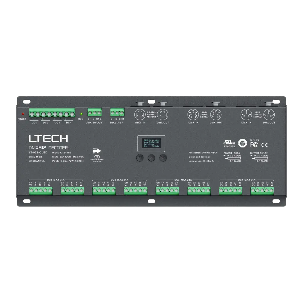 LTECH DMX/RDM LED driver CV 32x3A OLED - LT-932-OLED