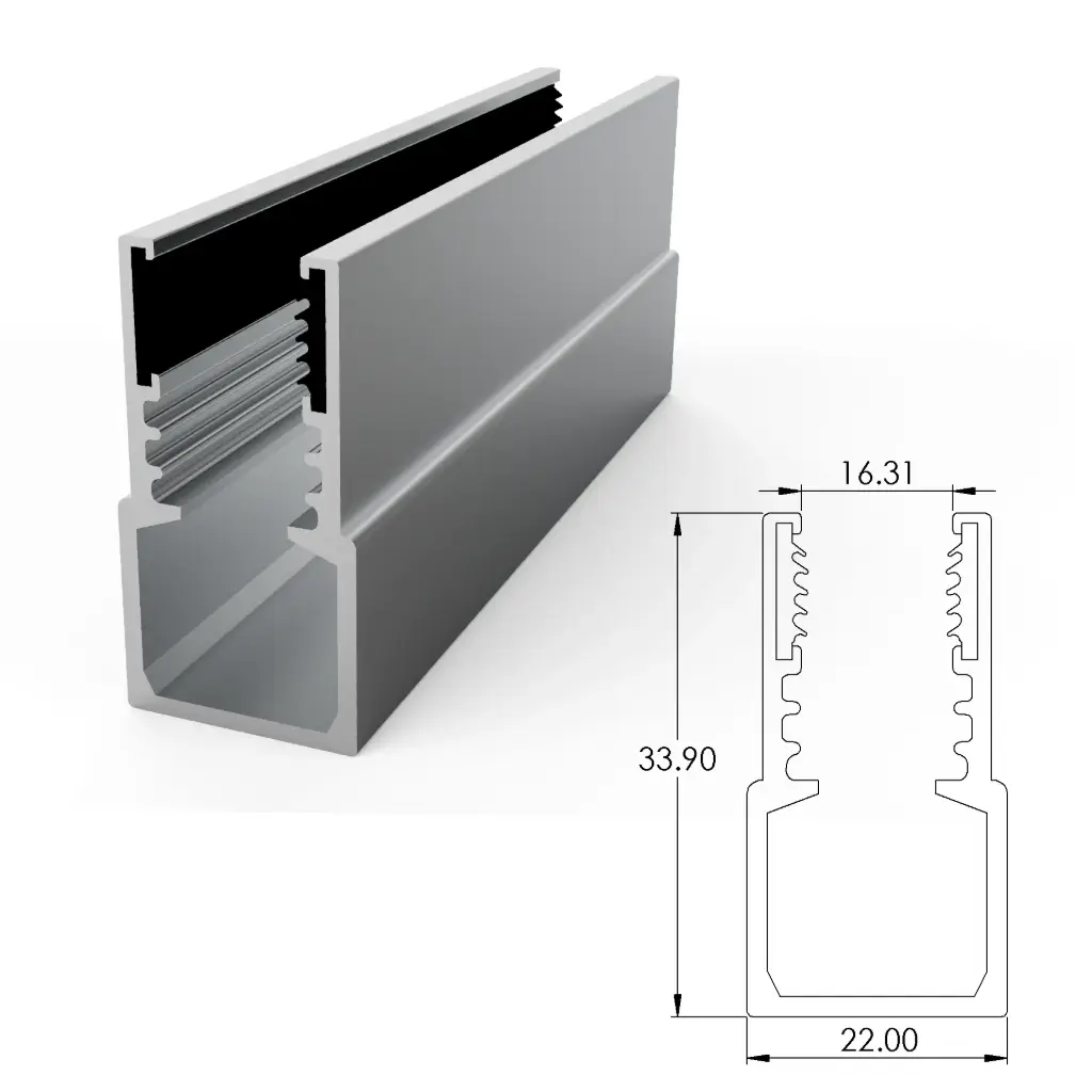 [ALC16H02-AS035] Aluminium mounting profile for SF16 and SF17 anti drop with cable tray (35 mm, Anodized Silver)
