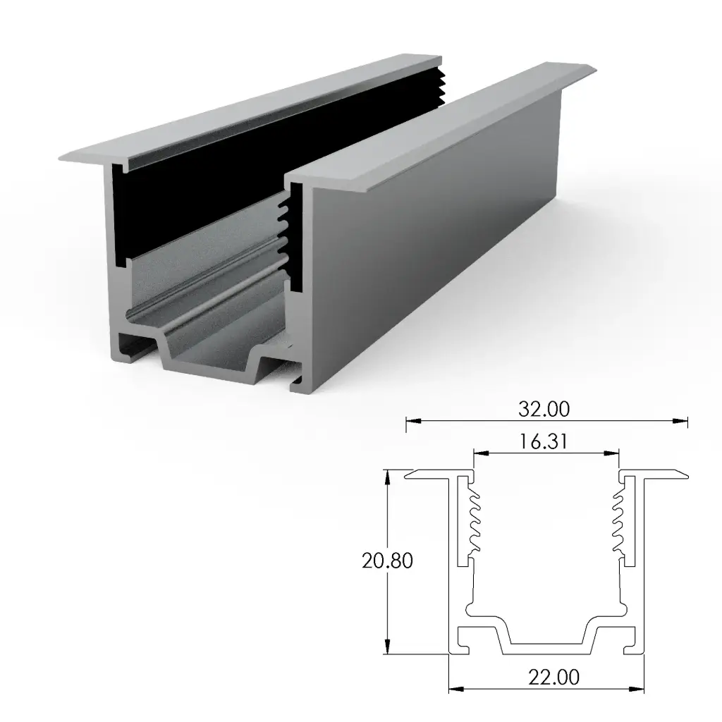 [ALC16S07-AS035] Aluminium mounting profile for SF16 and SF17 recessed anti drop (35 mm, Anodized Silver)
