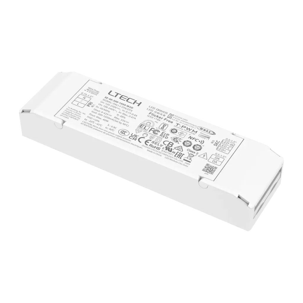 LTECH LTSYS Driver CC DALI DT6/DT8 2CH 300-1050mA 40W NFC UL - SE-40-300-1050-W2D